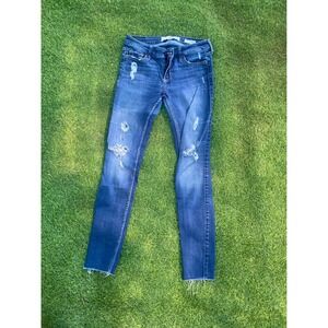 Hollister Distressed Jeans Low Rise Super Skinny Raw Hem Dark Wash W26